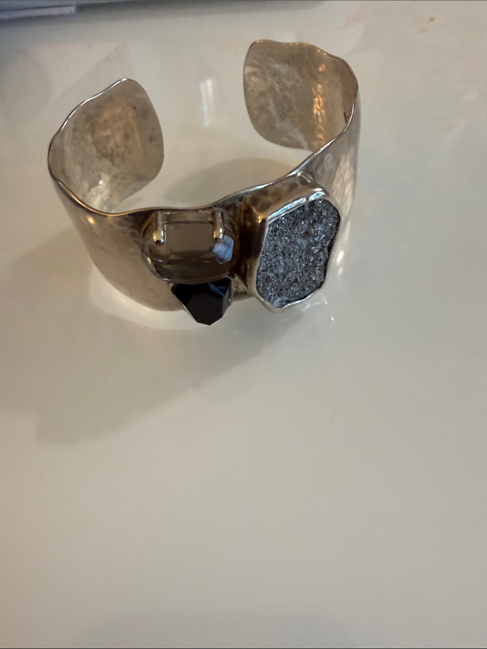 Silpada Silver Cuff with Black Stone and Sparkling Gray Druzy